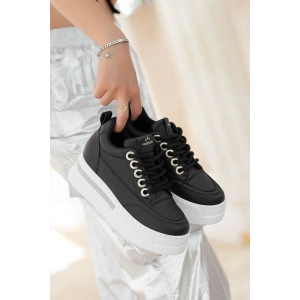 Lulu Siyah Cilt Beyaz Tabanlı Bağcıklı Spor Ayakkabı