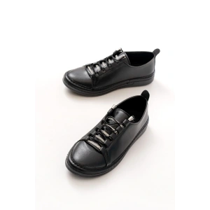 MK-9026 Siyah Bağcıklı  Taş Aksesuarlı Günlük Spor Ayakkabı