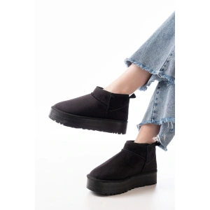 NDR-2850 Siyah Süet İçi Kürklü Kışlık Kapalı Burun Kadın Günlük Terlik