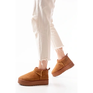 NDR-2850 Taba Süet İçi Kürklü Kışlık Kapalı Burun Kadın Günlük Terlik