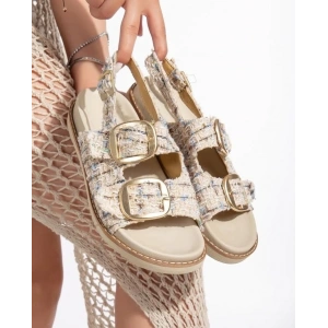 Olira Bej Simli Kemerli Sandalet