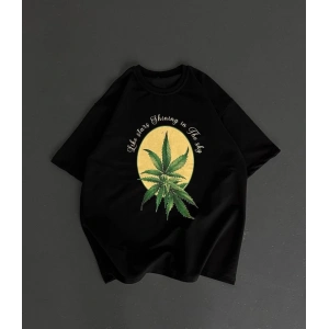 Ön Ve Arka Baskılı Oversize Bisiklet Yaka Tshirt iyah