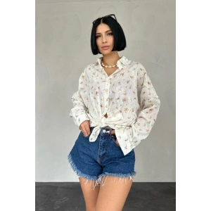 Oranj Brode Çiçek Nakışlı Klasik Gömlek