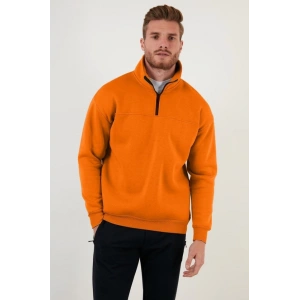Oversize Yarım Farmuarlı Yakalı Basic SweatShirt  Turuncu