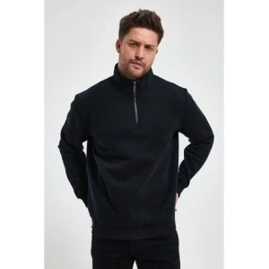 Oversize Yarım Farmuarlı Yakalı Basic weathirt  iyah