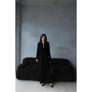 Pantolon yırtmaçlı elbise ikili triko takım siyah elf