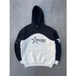 Parçalı Nakış İşlemelı Kapşonlu weathirt  iyah