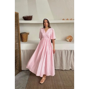 Pembe Müslin Uzun Elbise