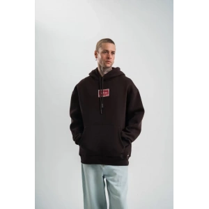 POIZEI Premium Kalite Unisex Kapşonlu Dijital Patchli SweatShirt  Kahve