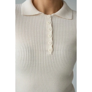 Polo Yaka 6 Düğmeli Kazak  Krem