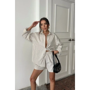 POPİN ÇİZGİİ GÖEK  ŞORT TAKI  Bej