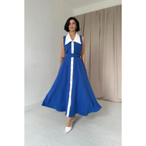 Saks Geniş Yakalı Halter Kollu Elbise