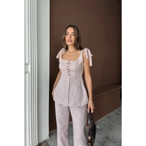 ŞANTUK KETEN YELEK GÖRÜNÜLÜAKILI BLUZ  PANTOLON TK  Lila