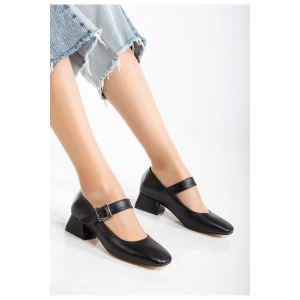 ST-006 Siyah Günlük 4 cm Topuklu Bayan Ayakkabı