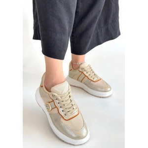Tanwe Bej Cilt Bağcıklı Spor Ayakkabı