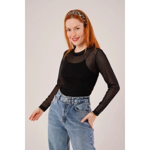 Transparan iyah Tül Basic Bluz