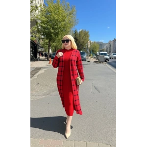 Triko Hırka elbise ikili takım kırmızı