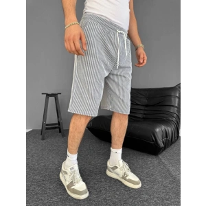 u Yolu Çizgili Cepli Şort Gri