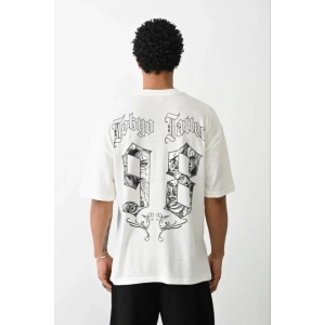 Unisex Baskılı Oversize Thirt  Beyaz