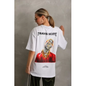 Unisex Baskılı Oversize Thirt  Beyaz