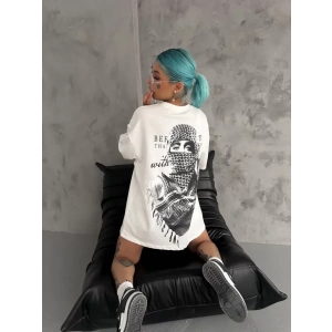 Unisex Baskılı Oversize Thirt  Beyaz