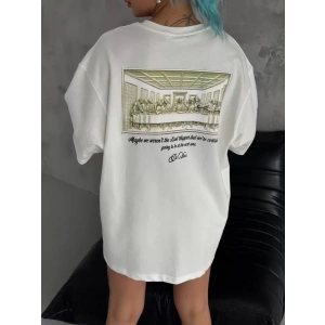 Unisex Baskılı Oversize Thirt  Beyaz