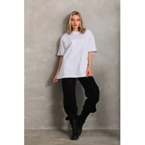 Unisex Bisiklet Yaka 20/1 Düz Oversize Thirt  Beyaz