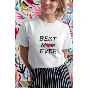 Unisex Bisiklet Yaka Baskılı Oversize Thirt  Beyaz