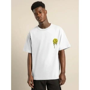 Unisex Bisiklet Yaka Baskılı Oversize Thirt  Beyaz