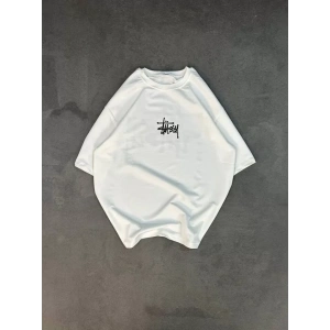 Unisex Bisiklet Yaka Baskılı Oversize Thirt  Beyaz