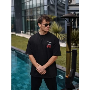 Unisex Bisiklet Yaka Baskılı Oversize Thirt  iyah