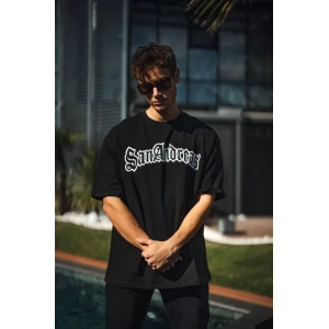 Unisex Bisiklet Yaka Baskılı Oversize Thirt  iyah