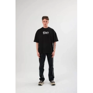 Unisex Bisiklet Yaka Baskılı Oversize Thirt  iyah