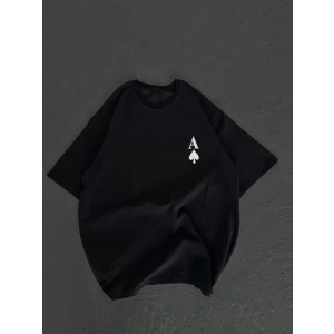 Unisex Bisiklet Yaka Baskılı Oversize Thirt  iyah