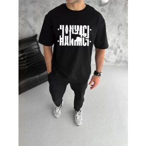 Unisex Bisiklet Yaka Katlanan Baskılı Thirt  iyah