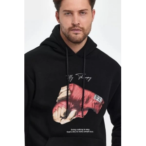 Unisex Kapüşonlu Üç İplik Oversize Baskılı weatshirt  iyah