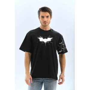 Unisex Ön Ve Kol Baskılı Oversize Tshirt  iyah