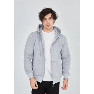 Unisex Tam Fermuarlı Kapşonlu  weathirt  Gri