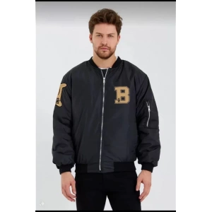 Unisex Uzun Kol Baskılı Bomber Ceket  iyah