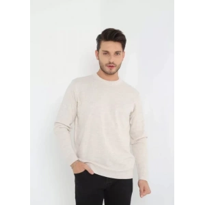 Unisex Uzun Kol Biskilet Yaka Dokuma Triko  Bej