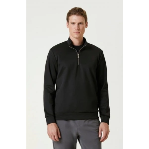 Unisex Uzun Kol Yarım Farmuarlı Yakalı Basic weathirt  iyah