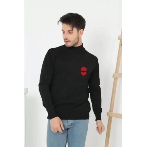 Unisex Yarım Boğazlı Baskılı Dokuma Triko  Siyah