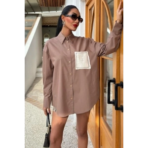 üzine Cepli Arkası Yırtmaçlı Oversize Gömlek 3420