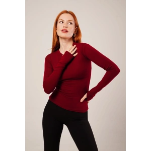 Uzun Kollu Basic Bordo Bluz