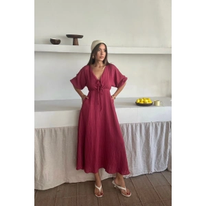 V YAKA DÖKÜLÜ ELBİSE  Pembe