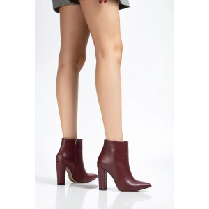 VRT-4801  Bordo Cilt  Yüksek Kalın Topuklu Fermuarlı Kadın Bot