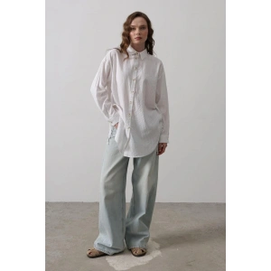 Yan Büzmeli Tunik Gömlek  Beyaz