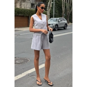 Yelek Şort Flamlı Keten Takım 1013317