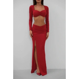 Yırtmaçlı Etek Ve Crop Bluz Takım