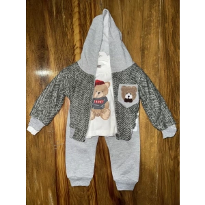 6-24 aylık ceketli kapşonlu üçlü takım gribeyaz